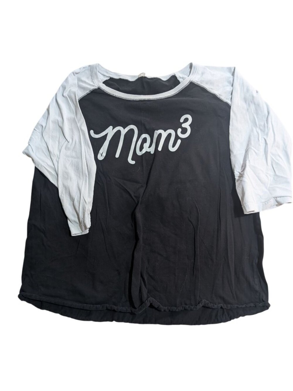 Mom³ Black & White Raglan Shirt - Funny Mom Of 3 Graphic Tee Size 3XL
